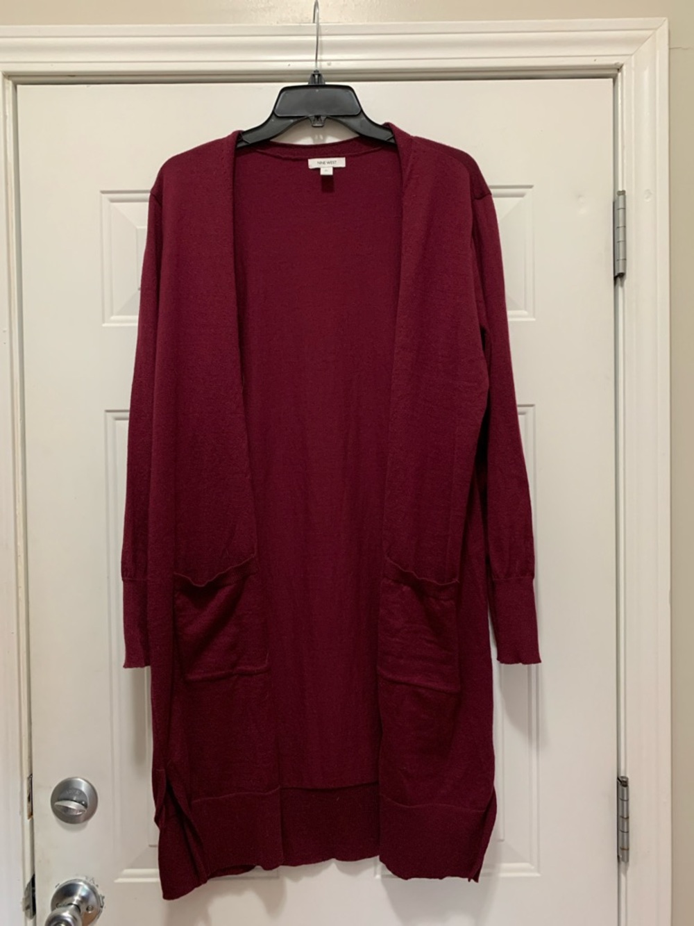 3/$15 Nine West Long Open-Front Cardigan - Burgundy